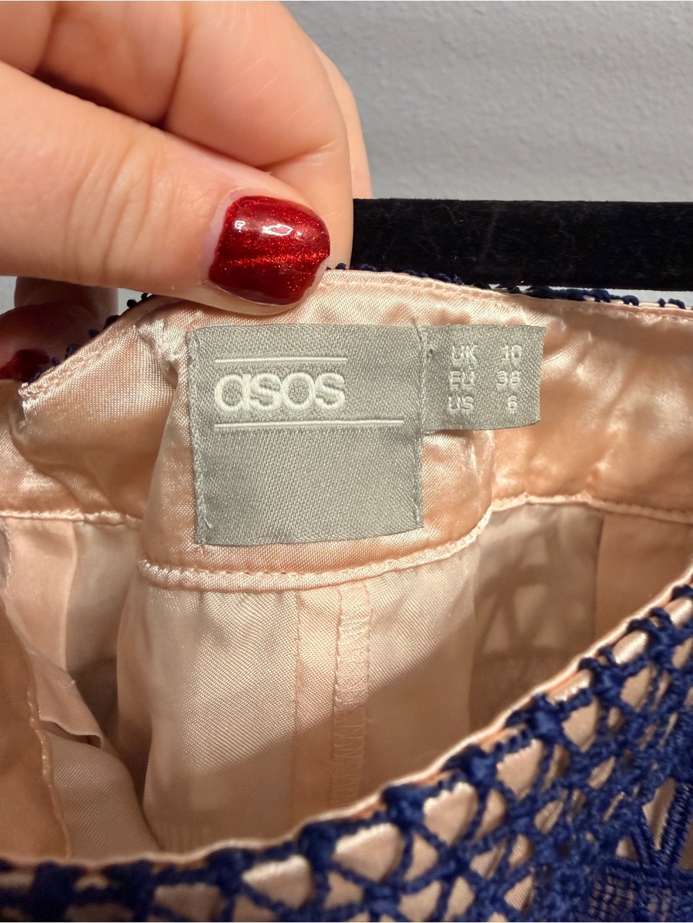 ASOS Navy Crochet Midi Skirt with Flared Hem - Picture 3 of 4